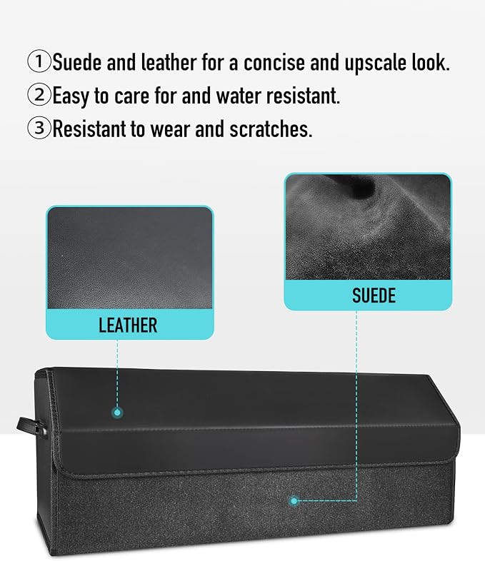 Car Trunk Organizer for SUV and Sedan, Black, 29.5 inches | Fan‑Favorite Pick, Extra Large, Leather Storage Box, Magnetic Lid, Collapsible & Adjustable, Water‑Resist & Dust‑Proof