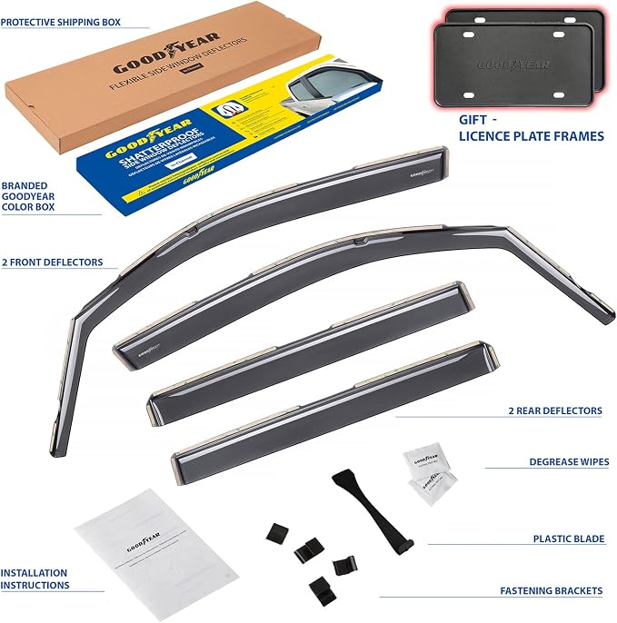 Goodyear Shatterproof in-Channel Window Deflectors for Honda Passport 2019-2025, Rain Guards, Window Visors for Cars, Vent Deflector, Car Accessories, 4 pcs - GY008120