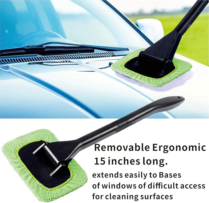 8pcs Car Windshield Cleaning Tool, Windshield Cleaner with with 5 Little Microfiber Pads that can be Washed/reused, Window Cleaner Tool, for Auto Glass Wiper (Green 01)
