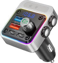 54W Bluetooth 5.3 Car Adapter with 4 Charging Ports [PD 36W & QC3.0 18W], Wireless Radio FM Transmitter with Deep Bass Player & 5 Colors LED Backlit, Hands-Free Calling - Silver