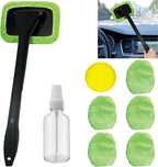 8pcs Car Windshield Cleaning Tool, Windshield Cleaner with with 5 Little Microfiber Pads that can be Washed/reused, Window Cleaner Tool, for Auto Glass Wiper (Green 01)
