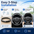 Steering Wheel Cover for 14.5" to 15" Wheels, Soft Padded Grip with Anti-Slip Inner Lining, Breathable Comfort for Daily Driving, Easy Stretch Fit for Cars, SUVs and Trucks, Black/Gray