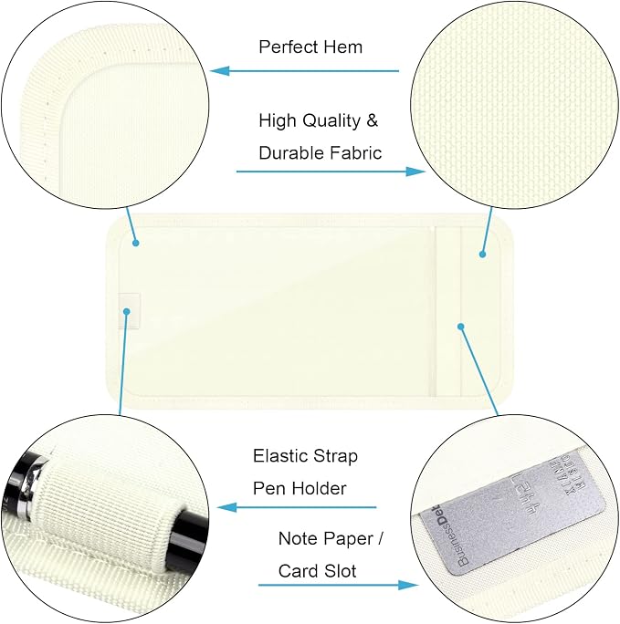 Handicap Placard Holder for Auto, Disabled Parking Permit Sign Protector for Car Sun Visor with Note Paper Slot, Pen Holder and Elastic Strap - Beige