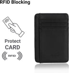 Magnetic Card Holder for Vehicle - Minimalist Leather RFID Blocking Credit Card Holder - Travel Wallets for Car Visor Organizer (Black)