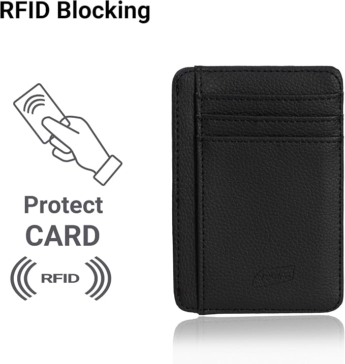 Magnetic Card Holder for Vehicle - Minimalist Leather RFID Blocking Credit Card Holder - Travel Wallets for Car Visor Organizer (Black)