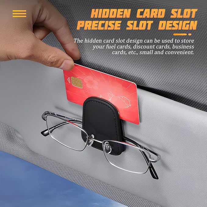 Sunglasses Holders for Car Sun Visor, Leather Eyeglasses Hanger Mounter, Magnetic Glasses Holder and Ticket Card Clip, Auto Interior Accessories Universal for SUV Pickup Truck