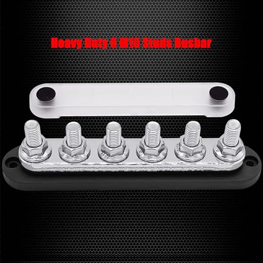 6 x M10 (3/8") Studs Power Distribution Block Bus Bar 12V, 7" HD 300A Marine BusBar Battery Distribution Block W/Cover for Car Boat Solar (Black)