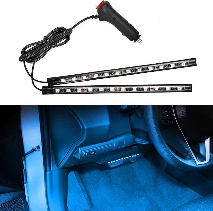 Car LED Strip Light, 12V 24 LED Vehicle Interior Atmosphere Lamps with Cigarette Lighter, Auto Under Dash Ambient Night Light, Universal Car Accessories (Ice Blue, Cigarette Lighter)