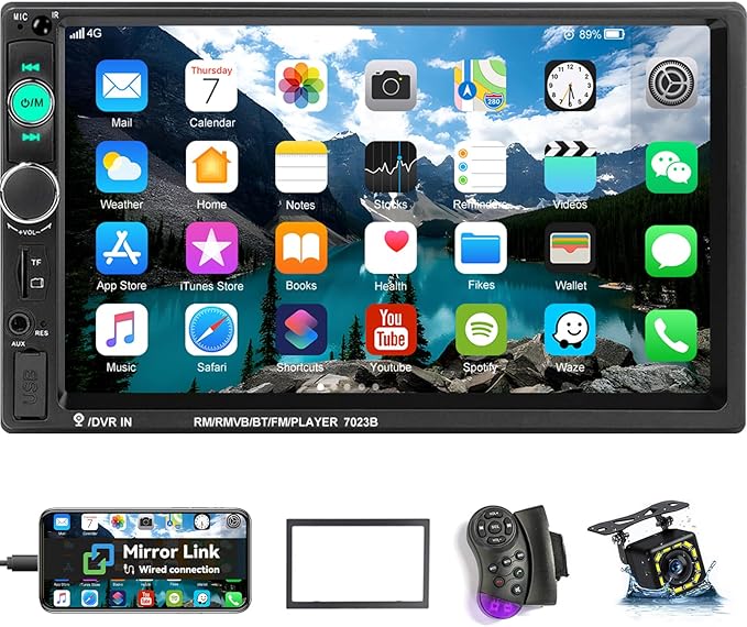 Double Din Car Stereo 7 Inch Touch Screen Car Audio Radio with Bluetooth Audio Hands-Free Calls Backup Camera FM Radio Receiver Car MP5 Player Support Mirror Link AUX-in USB TF Input
