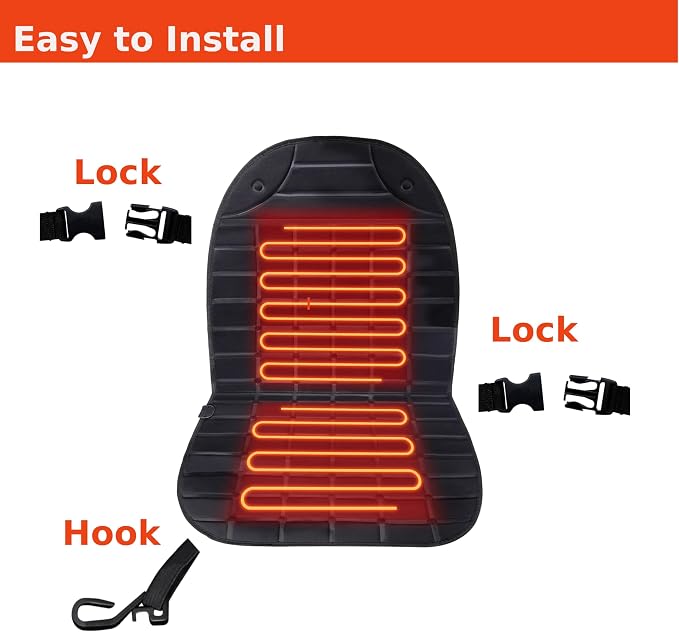 Heated Seat Cover,1 Minute Fast Heating,2 Heat Settings,UL Listed Heated Seat Warmer Cushion Black, Long Straps Design.