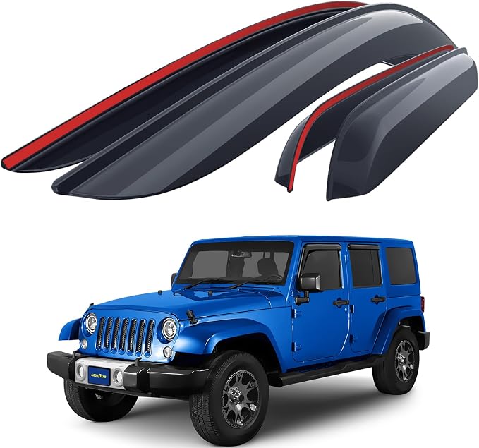 Goodyear Shatterproof Window Deflectors for Jeep Wrangler JK 2007-2018, Tape-on Rain Guards, Window Visors, Vent Deflector Visor, Car Accessories, 4 pcs. - GY008943