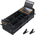 Large Trunk Organizer With Built-in Leakproof Cooler Bag, 2 Tie-Down Straps, 4 Removable Dividers, Foldable Cover, Built with 2mm PE Board