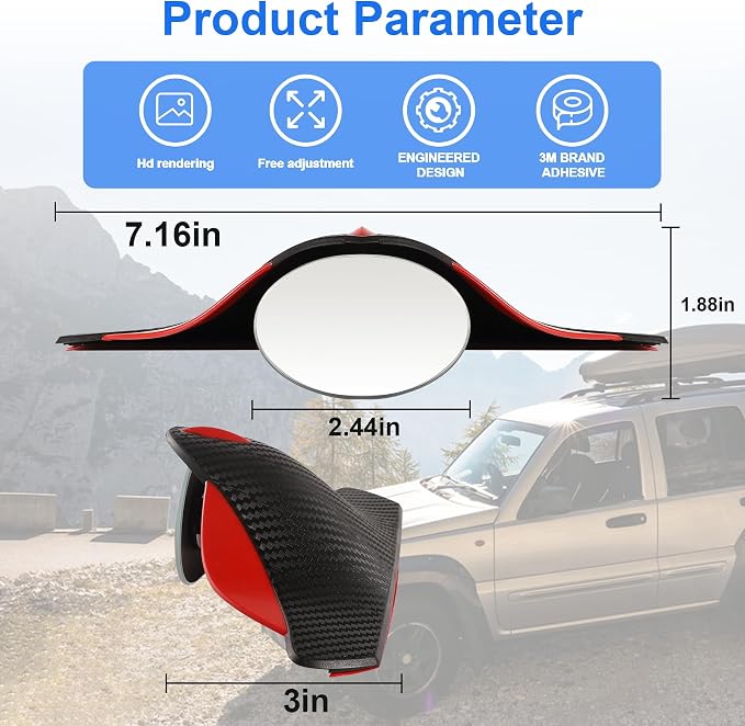 Blind Spot Mirror with Side Mirror Rain Guard, HD Glass Frameless Convex, Carbon Fiber 2-in-1 Side Mirror Covers Kit with Wide Angle Adjustable Stick for Cars SUV and Trucks, Pack of 2
