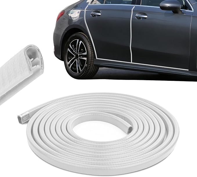 16.4ft (5m) Car Door Edge Guards, Car Door Protector, No-Glue Required Rubber Seal U Shape Automotive Door Entry Guard, Auto Door Edge Molding Protection for Most Vehicles (White, 16.4Ft)