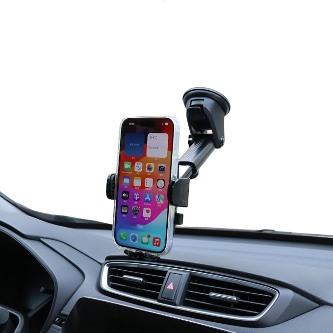 Dashboard Car Phone Holder Mount with Microfiber Cleaning Towel - 360 Rotation Suction Cup Cellphone Mount for Windshield & Vent - Universal & Hands Free Cell Phone Holders for Your Car - Black