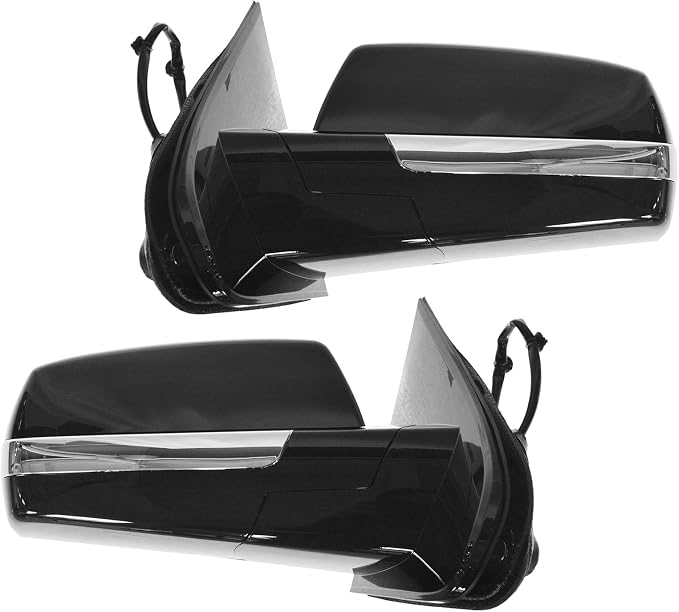 2 Piece Driver and Passenger Side Mirror Assembly Set Electric Adjustment Heated Black with Chrome Trim Upgrade Compatible with 2014-2018 Chevrolet GMC Silverado Sierra 1500 2015-2019 2500 3500 HD