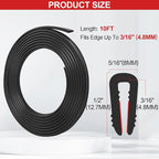 Rubber Edge Trim U Channel - 3/16" Self Adhesive Sheet Metal Edge Guard Protector, EPDM Seal Strip for Car Doors, Steel Plates, Glass, Hatches, Table Corners, Fit 3/16"(4.8mm), 10Ft, Black