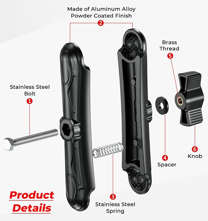 1" Ball Aluminum Alloy Double Socket Arm, 5.9" Length Long Arm | Compatible with RAM Mounts B Size 1" Ball Components, for Fish Finder Mount, Motorcycle Bike Car Phone Mount Holder