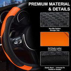 Car Steering Wheel Cover, 15 inch Carbon Fiber Microfiber Anti-Slip Breathable PU Leather Elastic Steering Wheel Protector, Car Interior Accessories for Most Cars (Orange)
