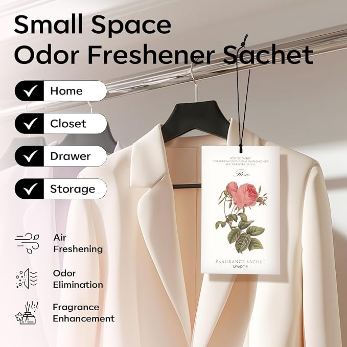 12 Pcs Rose Scented Sachets Long Lasting Room Air Freshener Odor Deodorizer Eliminating for Home Drawer Closet Clothes Storage