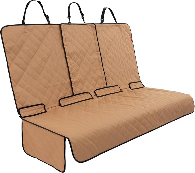 Dog Car Seat Cover for Back Seat - Tan, Universal Fit - Waterproof & Non-Slip Oxford Fabric Cover - Protector for SUV & Truck - Pet Travel Accessory
