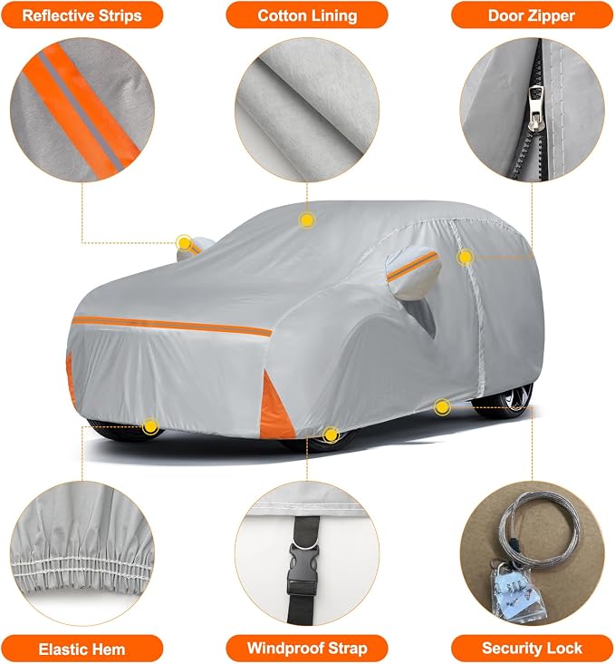 Car Cover for 2022-2026 Cadillac Lyriq, Waterproof Custom-fit All Weather Sun Rain UV Dust Snow Protection Outdoor Lyriq Full Car Cover with Door Zipper and Cotton Lining-Grey