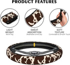 Brown Cow Print Steering Wheel Covers Universal 15 Inch Car Wheel Cover,Anti-Slip Breathable Car Accessories Protector Fit for Trucks,Sedans,SUVs,Vans