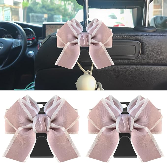 2 Pack Car Seat Headrest Hook, Auto Seat Hook Hangers Storage Organizer Interior Accessories for Handbag Clothes Coats Grocery Bags (Pinkish-white)