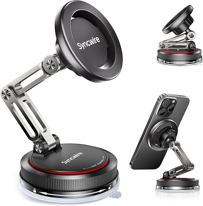 for MagSafe Car Mount [3-Axis] Nano Adhesive Gel + Strong Suction Cup Magnetic Phone Holder for Dashboard & Windshield, 360° Adjustable for iPhone 17 16 15 14 13 12, Samsung, Matte Black