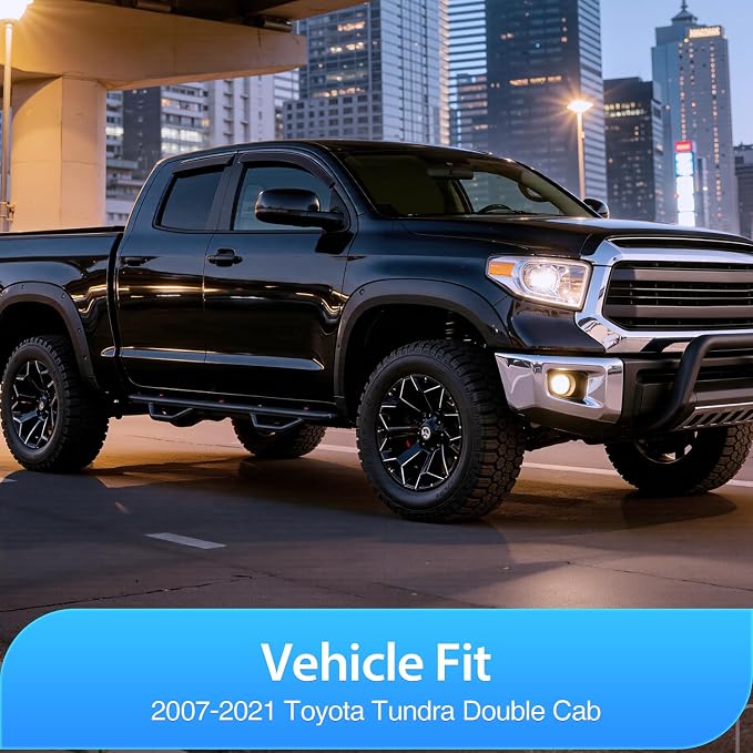Tape-On Window Visors for Toyota Tundra Double Cab/Extended Cab 2007-2014 2015 2016 2017 2018 2019 2020 2021, Outside Mount Rain Guards Vent Visors Window Deflectors, Smoke Tint, 4PCS