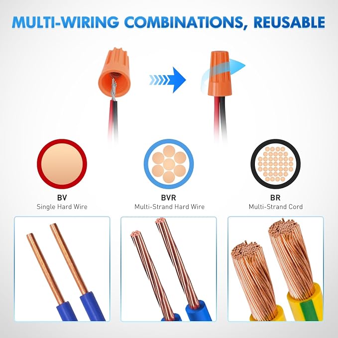 120PCS Orange Wire Connectors Kit 18-16 AWG Electric Wire Caps Insulating Insert Twist Electrical Wire Terminal with Spring for Connect Electrical Wiring Automotive Car Truck Boats Marine