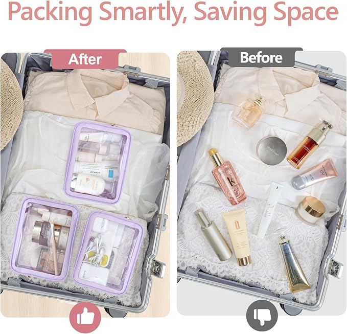 Clear Makeup Bag - TSA Approved Toiletry Bag for Carry-on & Checked Luggage, Water Resistant Car Storage Organizer with Reinforced Seams