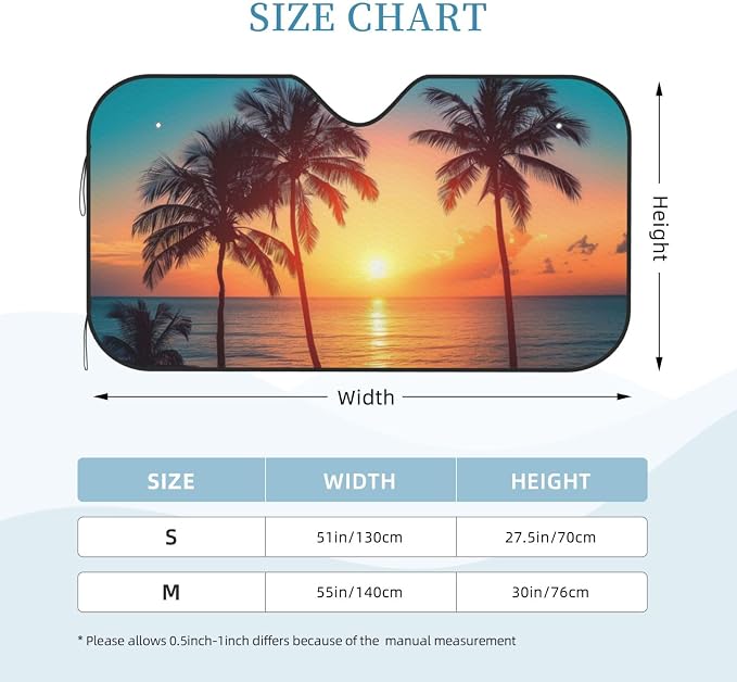 Windshield Sun Shade Beach Palm Tree Sunrise Car Front Window Sunshade Cover for Truck SUV Blocks UV Rays Automotive Visor Interior Protector 55 x 30 inch