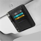 Car Sun Visor Organizer, Leather Auto Visor Card Holder with Sunglasses Clip, Multifunctional Sunvisor Storage Pouch Vehicle Interior Pocket for Driving License Pen Ticket (Black)