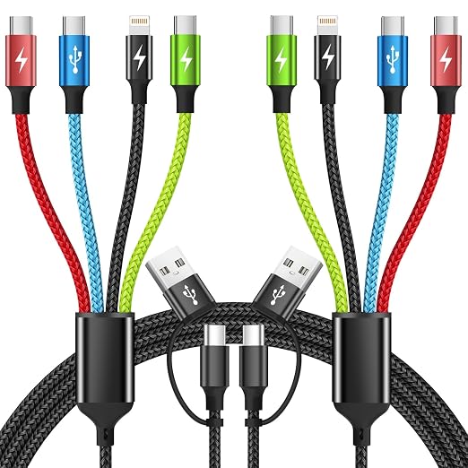 4 in 2 Multi Charging Cable [2Pack 5FT], USB C Splitter with 3 Type-c/1IP, Chargers for Multiple Devices, Compatible with Most Cell Phones/Tablets and More