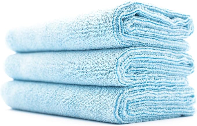 Sport & Workout Towel - Gym, Exercise, Fitness, Spa, Ultra Soft, Super Absorbent, Fast Drying Premium Microfiber, 320gsm, 16in x 27in (3-Pack) (Light Blue)