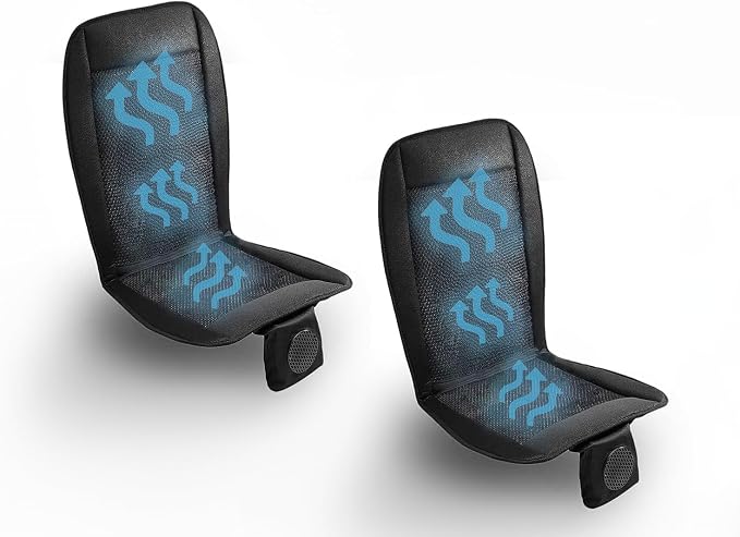 Cooling Car Seat Cover- Premium Quality Black Comfortable 12V Cooling Car Seat Cushion- Breathable Adjustable Temperature Cooling Cushion for Car, Van, Home (2 Pack)