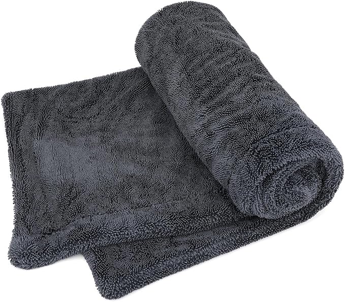 1200GSM Microfiber Car Drying Towel, Double-Twist Loop, Ultra-Absorbent, Quick-Dry, Lint- & Streak-Free, Scratch-Safe, for Car Wash & Detailing (1 Pack) (Dark Grey, 24" x 36")