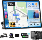Largest 11.3" Portable Apple Carplay Screen, Wireless Car Play & Android Auto Touch Screen, Car Stereo with App View/4K Dash Cam/Backup Camera/Mirror Link/Voice Control/Music Play