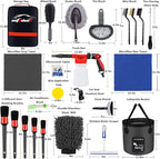 35Pcs Car Wash Detailing Kit Cleaning Kits with Foam Gun Sprayer Collapsible Bucket Brush Large Wash Mitt Towels Complete Interior Exterior Car Washing Supply Set Black
