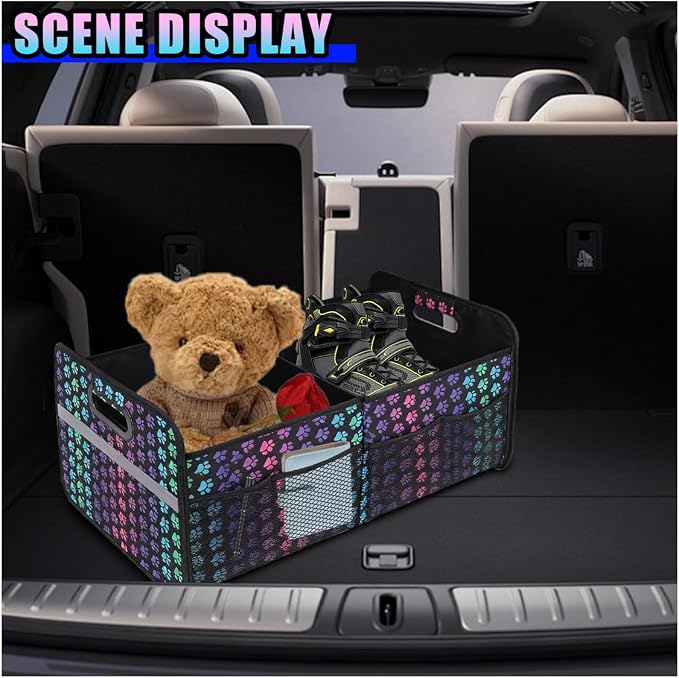 Car Trunk Organizer, Waterproof Large Capacity 600D Oxford Fabric Auto Trunk Storage Container with Pockets, Multi-Compartment Vehicle Storage Box Accessories for Car SUV Truck (Colorful)