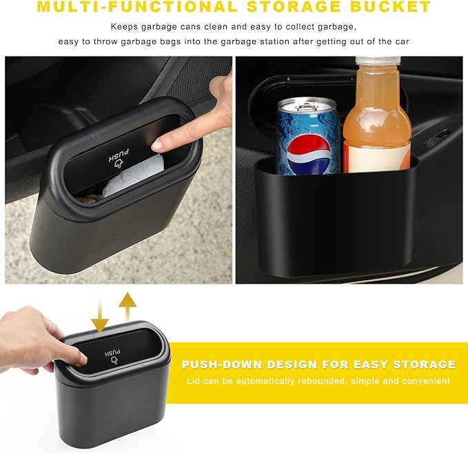 Car Trash Can Bin with Lid, Mini Portable Auto Garbage Can with 15Pcs Trash Bags, Waterproof Leakproof Small Garbage Organizer, Car Dustbin for Vehicle, Home, Office (Black)