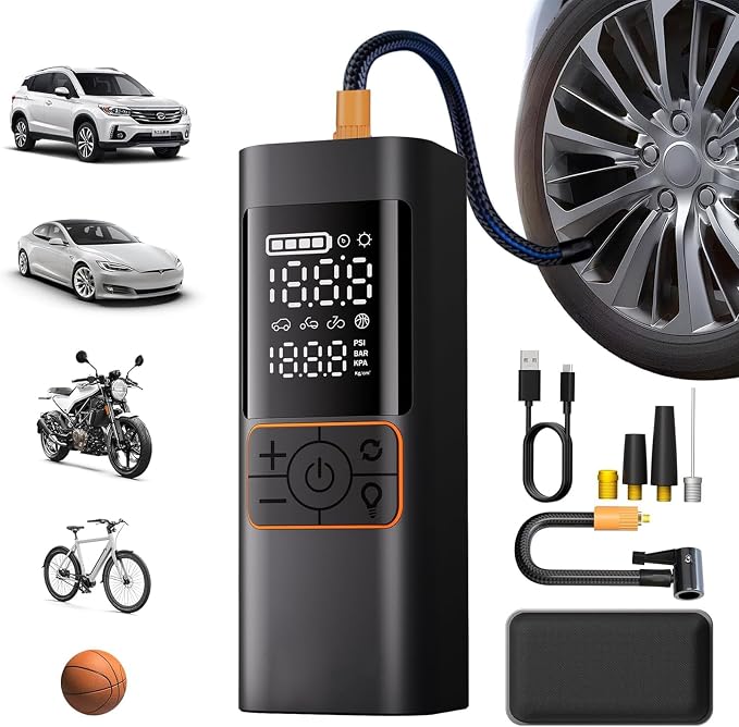 Cordless Tire Inflator Portable Air Compressor with Digital Pressure Gauge, Fast 4X Inflation for Car Truck SUV, Auto Shut Off