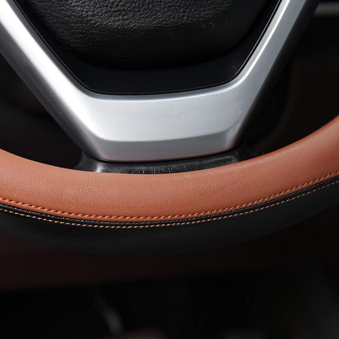 Microfiber Leather Steering Wheel Cover Large-Size for F150 F250 F350 Ram 4Runner Tacoma Tundra Range Rover Model S X with 15 1/2 inches-16 inches Outer Diameter (Brown)