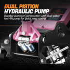 4 Ton Low Profile Floor Jack, Heavy Duty Steel Hydraulic Car Jack with Dual Pistons Quick Lift Pump, Hydraulic Racing Floor Jack, Lifting Range 4.5" to 20", Pink