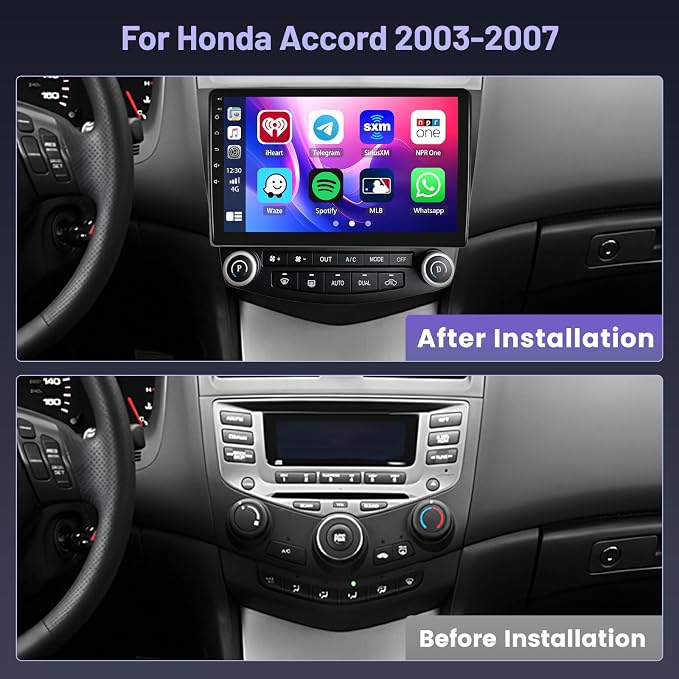 [4+64G] for Honda Accord 2003 2004 2005 2006 2007 Android Car Stereo, 10.1 Inch Touchscreen Radio Carplay/Android Auto/GPS Navigation/Mirror Link/WiFi/Bluetooth/DSP/FM RDS+AHD Backup Camera