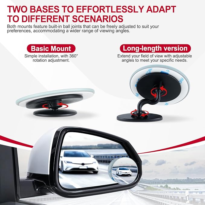 Blind Spot Mirrors, 2" Round HD Glass Frameless 360° Adjustable Convex Rear View Mirrors with Wide Angle Stick, Exterior Accessories for Cars, SUVs and Trucks, 2 Pack
