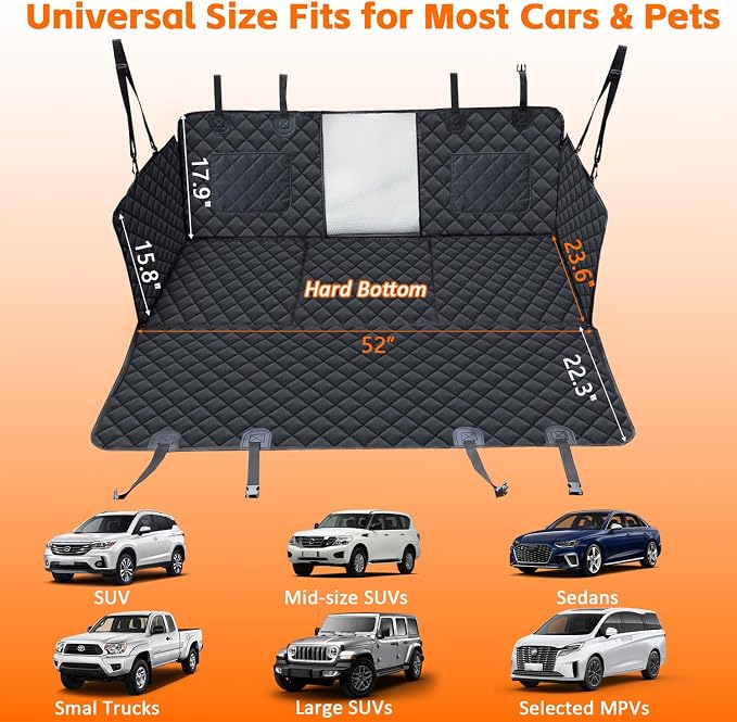 Dog Car Seat Cover for Pets Back Seat Extender for Dogs, Hard Bottom Car Seat Cover Support 420lbs Waterproof Back Seat Pet Cover for Dogs, Scratch Proof Dog Hammock for Car SUV and Truck,Universal