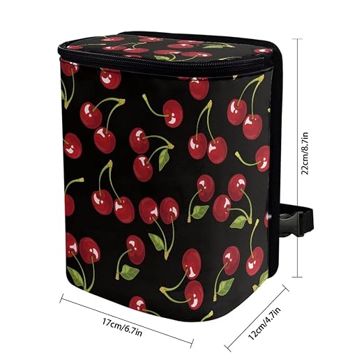 Black Cherry Pattern Car Trash Can with Lid, Leak Proof Auto Trash Bag Hanging Vehicle Garbage Can Multipurpose Storage Container for Back Seat Road Trip
