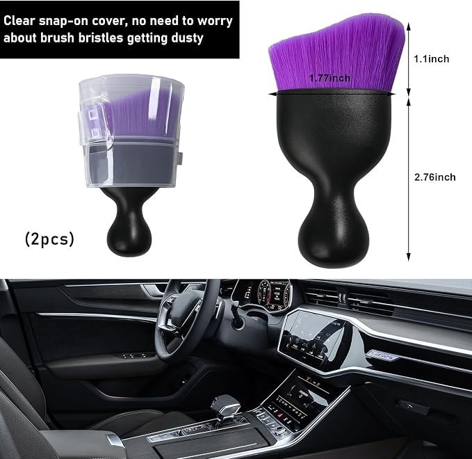 2 PCS Car Detailing Brush, Curved Soft Bristles Auto Removal Dust Collectors, Universal Vehicle Dashboard, Air Conditioner Vents etc Interior Cleaning Tool Accessories (Pure Purple)